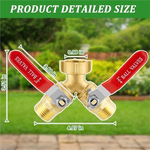 Hose Splitter 2 Way Heavy Duty Brass Garden Outdoor Full Flow Connector,Y Valve 3/4 Inch GHT Thread - Image 3