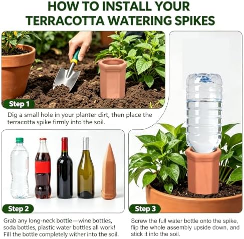 Terracotta Self‑Watering Spikes, Slow‑Release Plant Waterer Stakes, 8 Pack - Image 4