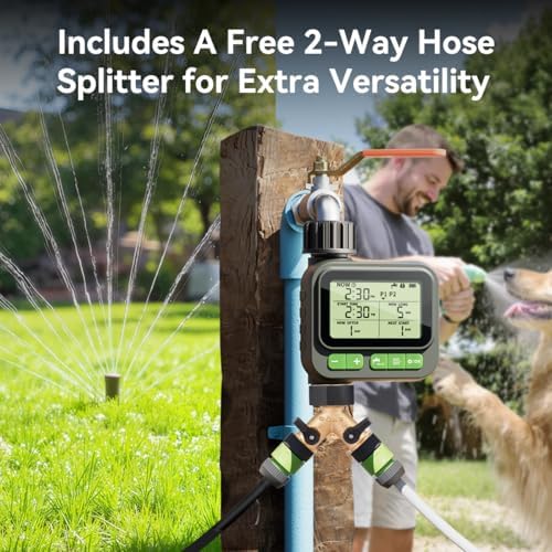 Sprinkler Timer System w/Brass Splitter|Programmable Water Timer for Garden Hose, Outdoor Soaker Hose Timed with Rain Delay/Manual/Automatic Watering System, Digital Irrigation for Yard, Lawn - Image 2