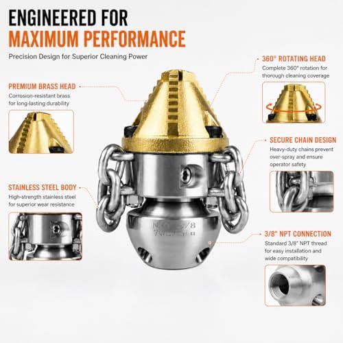 Anrain 3/8" NPT Sewer Jet Nozzle, 70L/min High-Pressure Drain Cleaner with Sharp Tip & Removable Chains, Compatible with 70L/min Pressure Washers for Pipe Blockages (Roots, Deposits) - Image 4