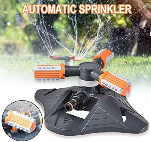 Lawn Garden Sprinkler Garden Sprinkler Automatic Lawn Water Sprinklers for Yard 360 Degree 3- Arm Rotating Sprinkler System TUE88(Orange) - Image 2