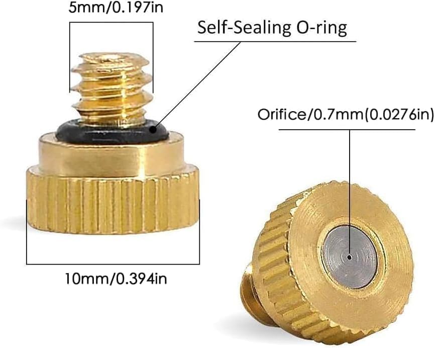 Mister nozzles brass Cooling System Brass Nozzle 10/24 UNC Brass Atomizing Nozzle Low Pressure Atomizing Sprayer used for spray disinfection, dust removal 50pc 0.5mm (0.0197in) 100pc 0.7mm（0.0276in） - Image 2