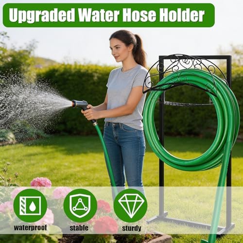 Freestanding Garden Hose Holder with Storage Basket, Black - Image 6