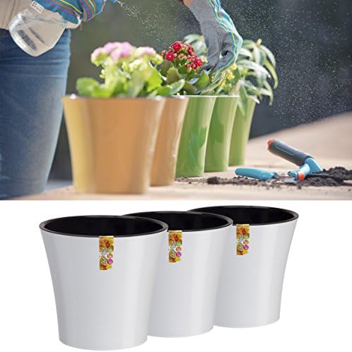 Santino, Self Watering Planters Arte 7.7 Inch White/Black, Indoor Flower Pots for All House Plants, Flowers, Herbs, Succulents, Set of 3 by Smart+Planters