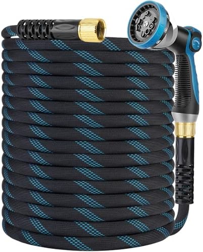 Non-Expanding Garden Hose 75 ft, Kink Free Flexible Water Hose with 10-Pattern Spray Nozzle, Lightweight Hose Pipe, Leak Proof, 3/4" Swivel Connectors, Super Fabric, Portable Storage Strap by KETTOYA