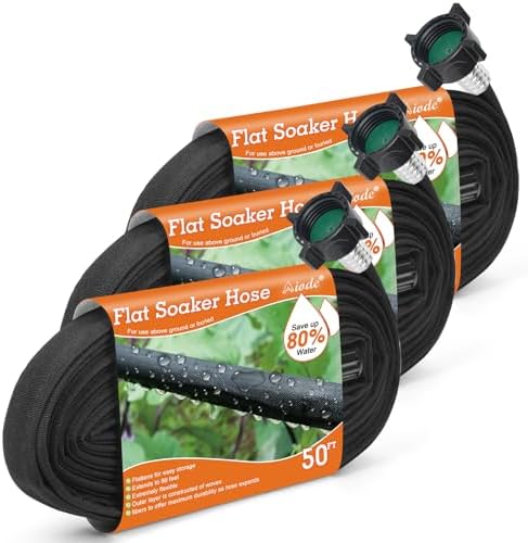 AIODE Flat Soaker Hose 150FT(50FT 3Pack) for Garden Beds Drip Hose Heavy Duty Save 80% Water for Vegetable Tree (150FT) by AIODE