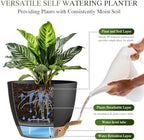 Plant Pots, 4 Pack 12/10/9/8 Inch Self Watering Pots with Drainage Holes, Water Level Indicator Deep Reservoir, Large Planters for Indoor Outdoor Plants - Black Brown - Image 4