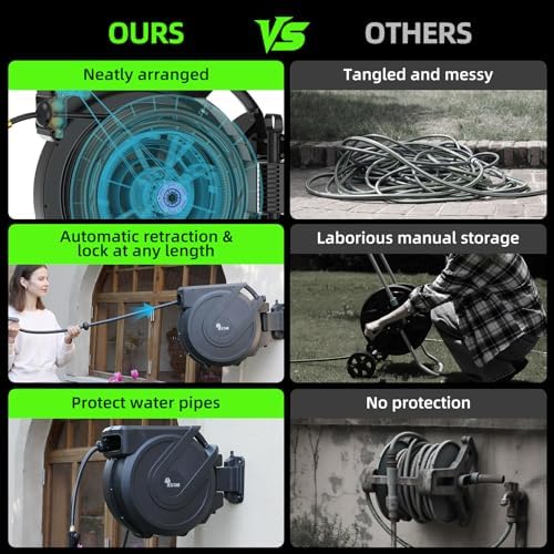 Retractable Garden Hose Reel 1/2 in x130 ft， Wall Mounted Hose Reel - Image 5
