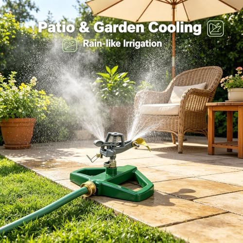 Yard Sprinklers Pulsating Impact 360° Rotating Automatic Sprinkler for Yard with Metal Base Large Area Irrigation Sprinkle for Garden Covers Up to 4 500 Sq. Ft Lawn Sprinkler - Image 4