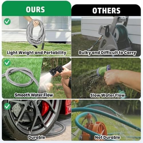 Garden Hose 100 ft, Heavy Duty Stainless Steel Metal Water Hose with 8 Function Nozzle, No Kink, Leak-proof and Lightweight, Easy to Use and Sturdy, Puncture-Proof Outdoor Yard Hose - Image 5