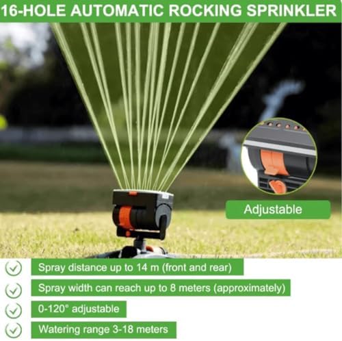 Adjustable Oscillating Sprinkler Wide Coverage,16-Nozzle Oscillating Sprinkler with Timer, Mini Turbo Oscillating Water Sprinklers for Lawn Yard Garden Watering (Standard, with Dual-Zone Timer) - Image 2