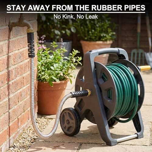 10ft Metal Garden Hose, Water Lead-in Hose Extension, Stainless Steel Hose Extension Adapter for Hose Reel/RV, Drinking RV Water Hose, Reel Extender for Yard, Female to Female, Durable (Pack of 2) - Image 3