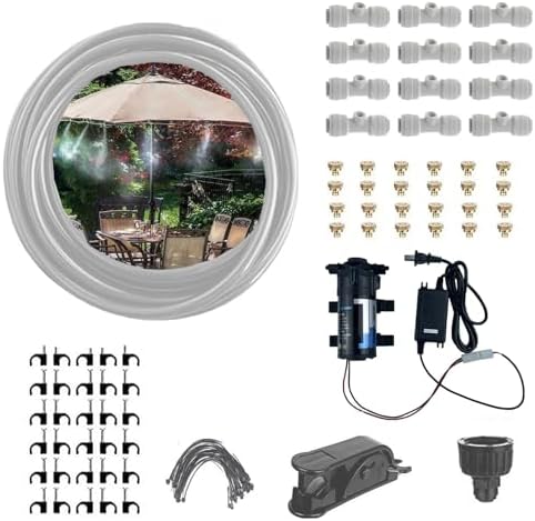 Misting Cooling System with Brass Fog Nozzles & Pump, Outdoor Mister System for Outside Patio, for Garden Greenhouse Umbrella (Size : 13M(42.6ft)-18 nozzles) by Unknown