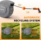 Retractable Garden Hose Reel, 1/2 inch x 100 ft Water Hose Reel Wall Mounted, Any Length Lock, Slow Auto-Rewind, 180°Swivel Bracket & 10 Pattern Nozzle - Image 3