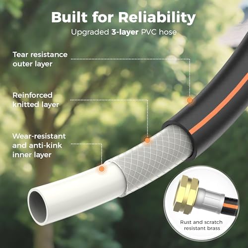 Retractable Garden Hose Reel 100 FT 1/2 IN for Outside, Upgraded 10 Spray Patterns, Heavy Duty Automatic Water Hose Reel with Any Length Lock, Wall Mount, Pro Guide System, 180° Swivel - Image 6