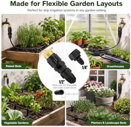 Drip Irrigation Faucet Adapter, 25 PSI, 1/2 and 1/4 in, 2-Pack - Image 7