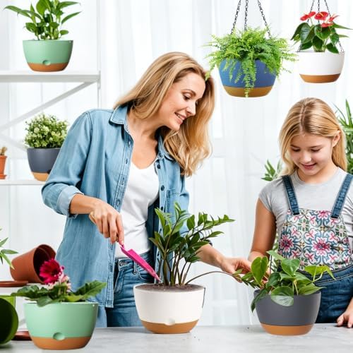 Hanging Planters, 3 Pack, Self-Watering, 10 Inch, Green - Image 7