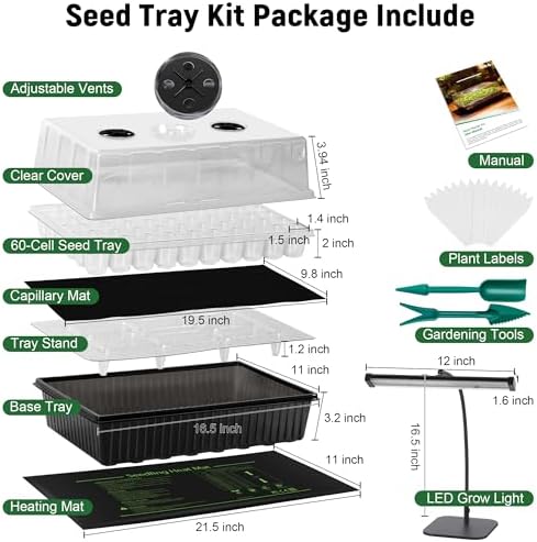 DazSpirit Seed Starter Kit, 60-Cell Tray with Grow Light and Heat Mat - Image 2