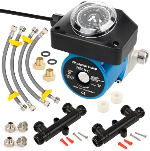 Hot Water Recirculating Pump Kit for Tank Water Heaters – Programmable Timer, Two Upgraded Brass Bypass Sensor Valves, 4-Line Configuration, Easy DIY Installation 0955805,595916 by Unknown