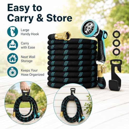 50ft Heavy Duty Garden Hose with Alloy Nozzle & Solid Brass Connectors – Lightweight, No-Kink Flexible Water Hose, 96-Spindle High-Density Weave, 12 Bar Non-Expandable TPE Core for Patio & Lawn - Image 6