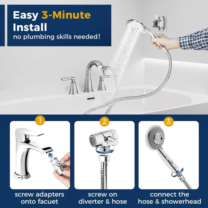 KLLEYNA Shower Head Hose Attachment for Sink/Tub Faucet - ON/OFF Jets Sprayer for Dog Wash/Bathtub Cleaning/Baby Bath/Hair Rinse, Tap Extender Water Nozzle for Bathroom Kitchen Utility Garden Basement - Image 5