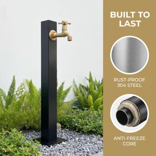 304 Stainless Steel Vertical Garden Water Column with Freestanding Hose Stand, Lock Faucet, Antifreeze Faucet, Hydrant Water Feature Fountain, for Irrigation Gold Square Tube 6 - Image 5