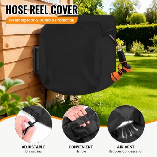 Garden Hose Reel Cover for Giraffe Tools AW40, Wall Mounted Hose Reel Protective Cover, Oxford Fabric Outdoor with Adjustable Drawstring,B Grey - Image 6