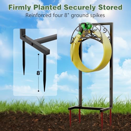 Garden Hose Holder - Upgraded Electrophoretic Coating Anti-Rust Graden Hose Storage Rack with Hummingbird Pattern Holds 150ft, Heavy Duty Garden Hose Hanger, Water Hose Holders for Outside Yard Lawn - Image 5