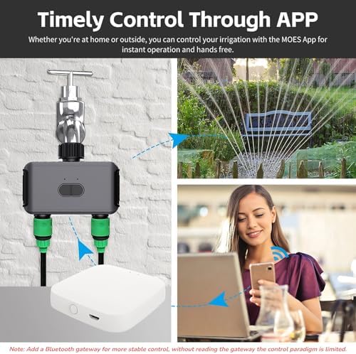 Bluetooth Sprinkler Timer 2 Zone, Smart Water Timer with APP Control, IP55 Hose Timer for Garden Yard, Rain Delay & Manual Irrigation, 7-116 psi 40-113℉ Long R - Image 3
