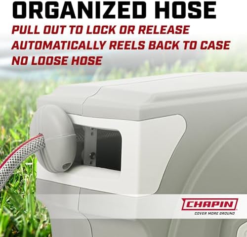 Chapin 5997 Garden Hose Reel, 65-feet Retractable, Wall Mounted Heavy-Duty Case, 180° Swivel Frame Mount, Automatic Retract, Locking Hose, 10 Position Metal Garden Hose Spray Nozzle - Image 5