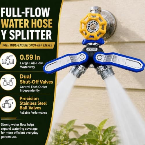Garden Hose Splitter 2 Way, All-Metal Heavy Duty Water Spigot Splitter,with 3.68" Extra Long Handles, with Dual Shut-Off Valves, High Flow 3/4" GHT Outdoor Faucet Adapter,Blue - Image 5