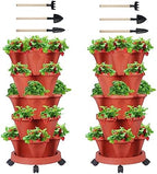 GameXcel Vertical Planter Tower - 5 Tier Stackable Garden Planters with Wheels and Tools Plant Pots for Strawberry Herb Flower and Vegetable Indoor Outdoor Use Red 2 Pack by GameXcel