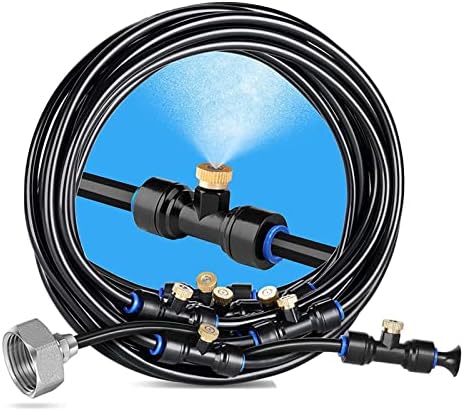 Misting Cooling System, Pre-Assembled Misting Kit, Misting Line + Brass Mist Nozzles + a Brass Adapter(3/4") Outdoor Mister for Patio Garden Greenhouse Trampoline Sprinkle ( Color : Black , Size : 9m/ by Unknown