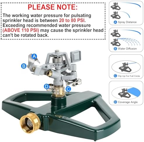 STYDDI Heavy Duty Impact Pulsating Sprinkler for Yard, All Metal Adjustable Rotating Circular Impulse Lawn Sprinkler for Medium to Large Areas, Lawn and Garden, Coverage up to 5,800 Sq. Ft - Image 3