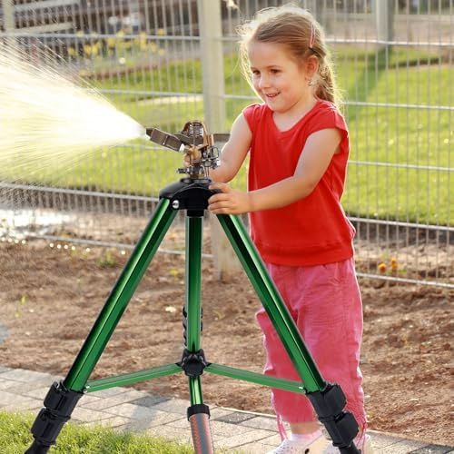 Biswing Impact Sprinkler Head on Tripod Base, Heavy Duty Lawn Sprinklers, 360 Degree Large Area Irrigation, Metal Sprinkler Nozzle & Solid Alloy Metal Extension Legs Flip Locks, 1 Pack - Image 3
