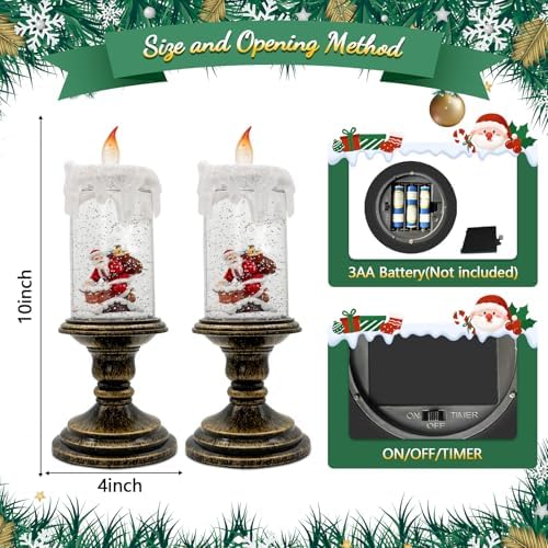 Christmas Snow Globe Candle, Battery Powered with Timer, Christmas Flameless Candles Lantern with Santa Claus for Home Decoration Festival Gift, Snow Globe Candle Light for Christmas Decorations - Image 2