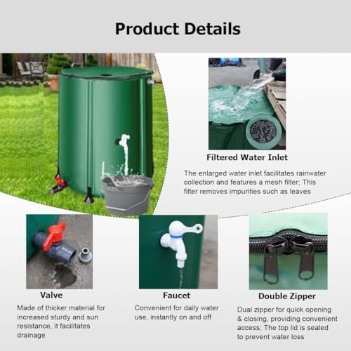 Collapsible Rain Barrels for Rainwater Collection System, Portable Storage Tank with Spigot, PVC Container - Image 3