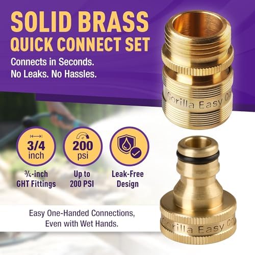 Gorilla Easy Connect Garden Hose Quick Connect Fittings ¾ Inch GHT Solid Brass Leak Proof to 200 PSI Heavy Duty - Image 2