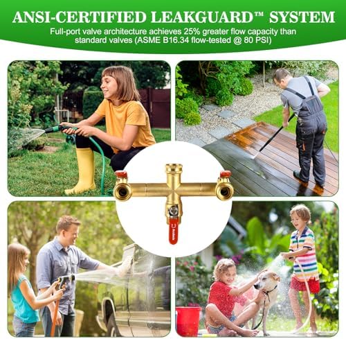 Hose Splitter 3 Way Heavy Duty Brass Garden Hose Splitter with 360° Rotatable, 304 Stainless Steel Long Handle Outdoor Full Flow Hose Splitter Connector, 3/4" GHT Thread - Image 7