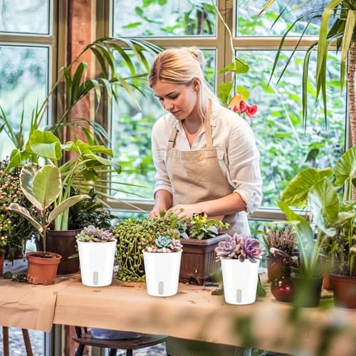 18 Pcs Self Watering Pots 3 Sizes Plastic Self Watering Planters Small Flower Plant Pot with Inner White Pot for Indoor House Plants, Flower (3", 4", 5") - Image 7