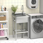24"x20"x42" Stainless Steel Utility Sink, Freestanding Single Bowl with Hot & Cold Water Faucet, Commercial Kitchen Laundry Bathroom Garage Garden Sink - Image 5