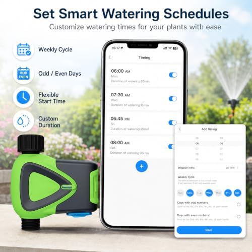 Smart WiFi Hose Timer No Hub Required, App-Controlled Sprinkler Timer for Garden Hose, Automatic Watering Timer for Lawn Yard Greenhouse, Rain Delay, 3/4 Inch Faucet, IP65 Waterproof - Image 4