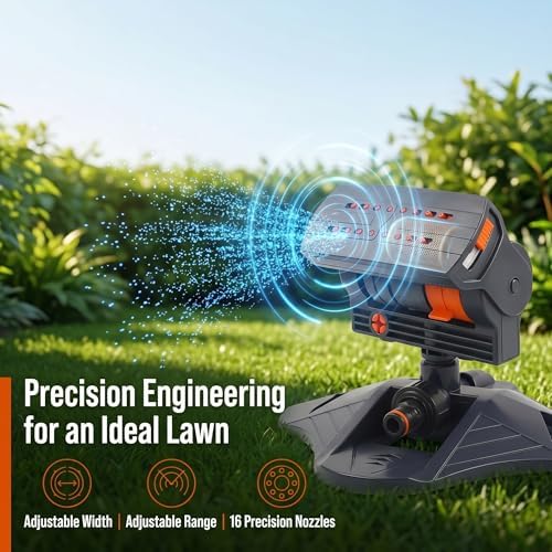 Upgraded 16-Nozzle Oscillating Sprinkler, Automatic Rocking Sprinkler, Turbo Orbit Mist Sprinklers System for Lawn Garden Yard Watering (Weight Base) - Image 3