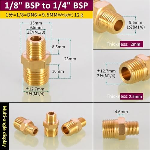 Hose Connector 6pcs Brass Pipe Hex Nipple Fitting 1/8" 1/4" 3/8" 1/2" 3/4" 1" BSP Male Thread Quick Adapter Coupler Connector for Garden Fitting(1l8 to 1l4) - Image 2