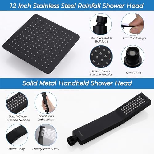G-Promise All Metal 12 Inches Rainfall Shower Head with Handheld Combo - Image 6