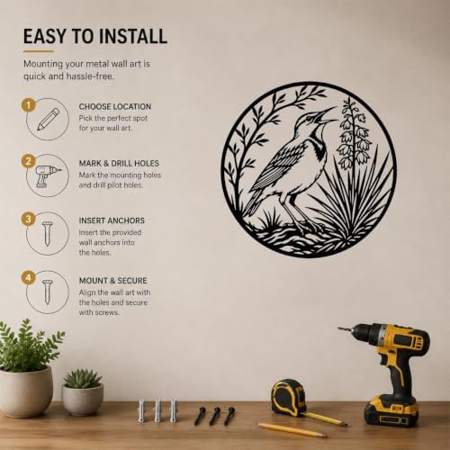 Bird and Plants Metal Wall Art with Bird with Foliage and Detailed Design - Image 5