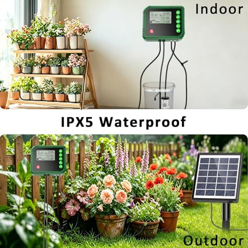 Lewisia Solar Automatic Drip Irrigation Kit with Timer and Water Sensor for 15 Potted Plants Self Watering System DIY Plant Waterer Auto-Irrigation Set for Garden Raised Beds Patio Greenhouse - Image 2