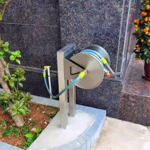 Stainless Steel Garden Hose Reel, Heavy Duty Wall or Floor Mounted Hose Holder for Outdoor Use, Portable Metal Storage Solution - Image 5