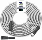 RUGGED RHINO Metal Garden Hose with Spray Nozzle, 50FT, 304 Stainless Steel, 750 PSI Burst Strength, Heavy Duty Flexible Water Hose, Kink Resistant, Leakproof for Yard, Lawn and Outdoor Use, Silver by RUGGEDRHINO
