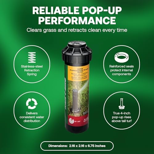 Rain Bird 32SA Simple Adjust Gear Driven Rotor Sprinkler Head, 2 Pack - with 1/2 inch Inlet - Water Efficient 4 inch Pop Up Lawn Sprinkler, Adjustable 40-360 Degree Spray Arc and 19-32 ft Radius - Image 5